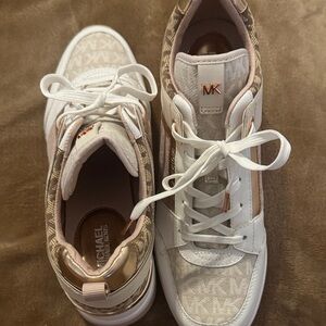 Michael Kors White and Gold Logo Sneakers